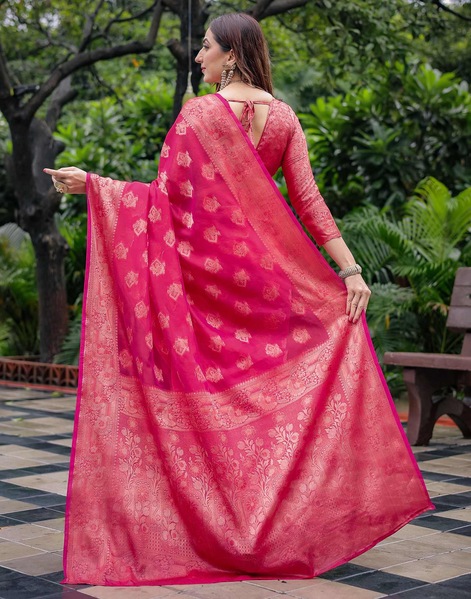 Dark Pink Chanderi Silk Woven Banarasi Saree