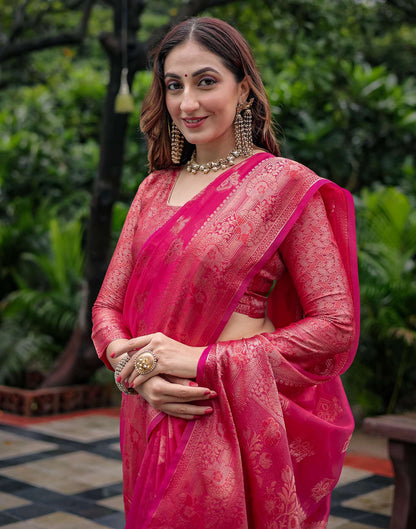 Dark Pink Chanderi Silk Woven Banarasi Saree