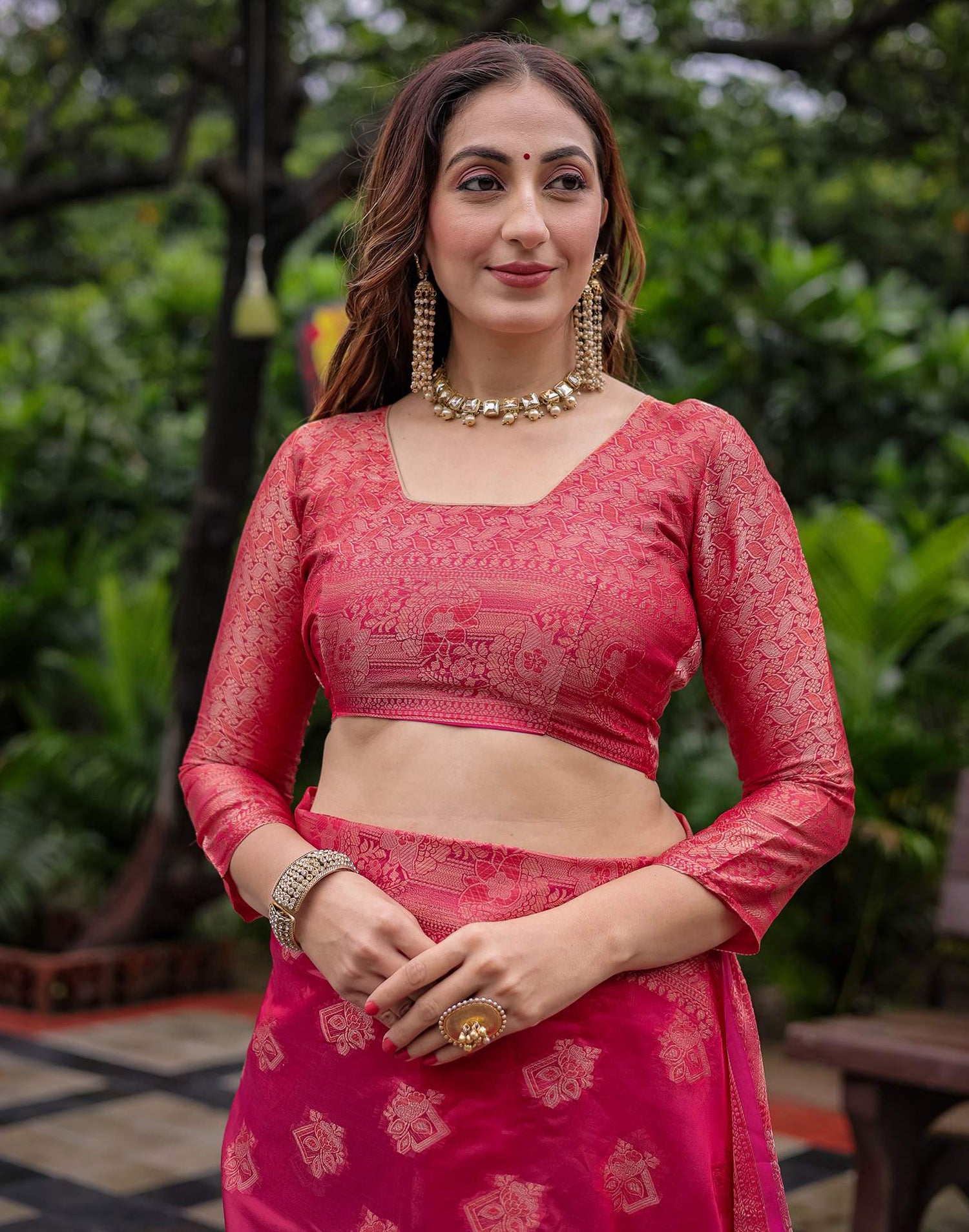 Dark Pink Chanderi Silk Woven Banarasi Saree