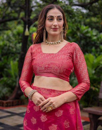 Dark Pink Chanderi Silk Woven Banarasi Saree