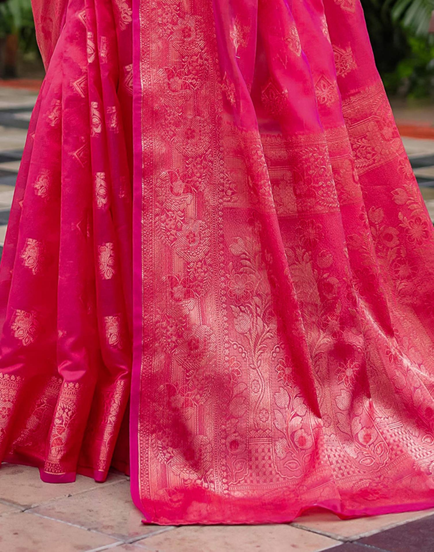 Dark Pink Chanderi Silk Woven Banarasi Saree