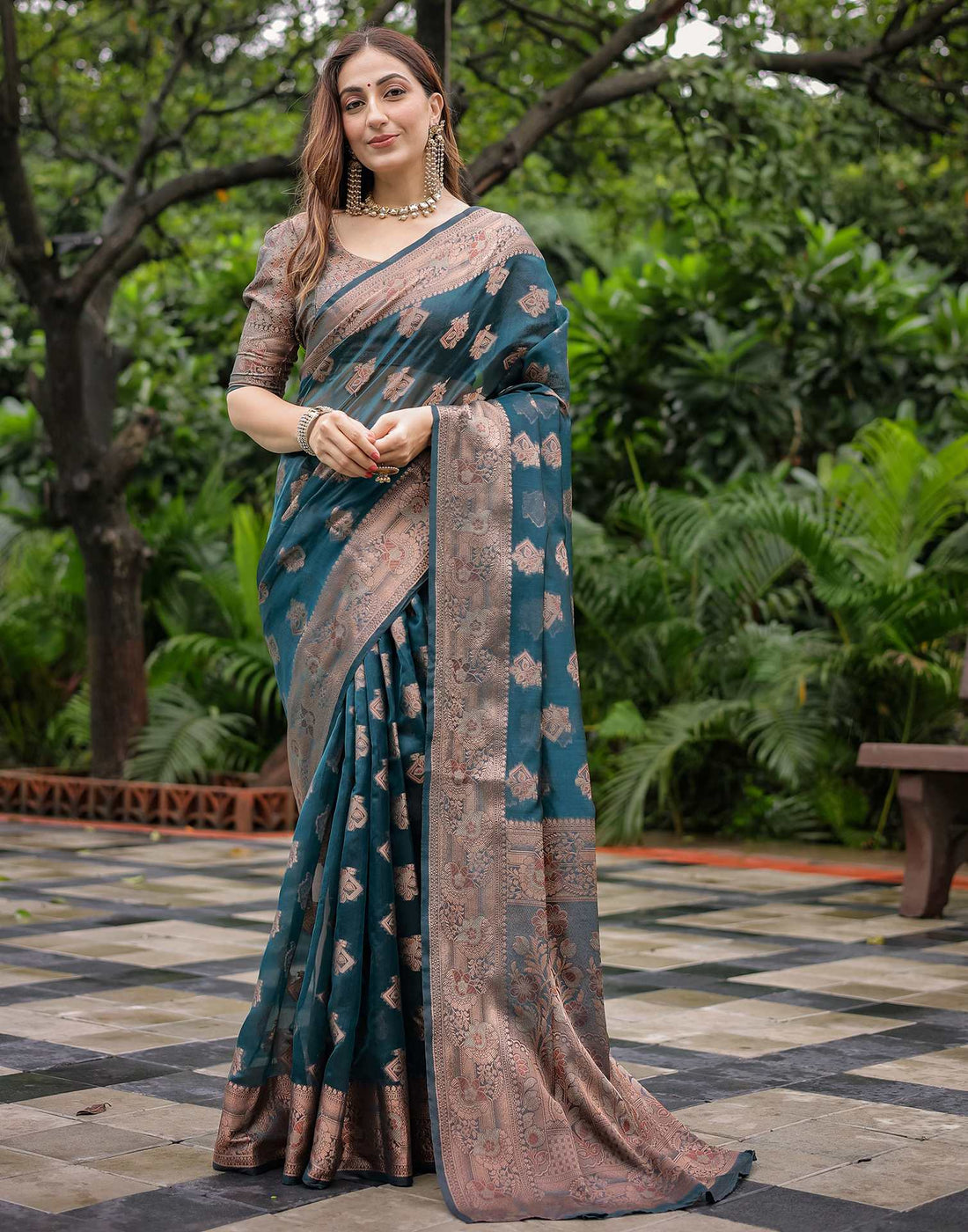 Rama Blue Chanderi Silk Woven Banarasi Saree
