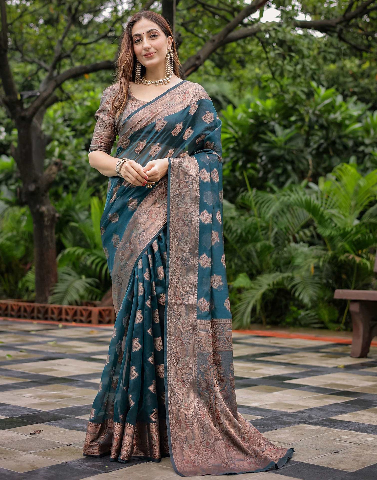 Rama Blue Chanderi Silk Woven Banarasi Saree