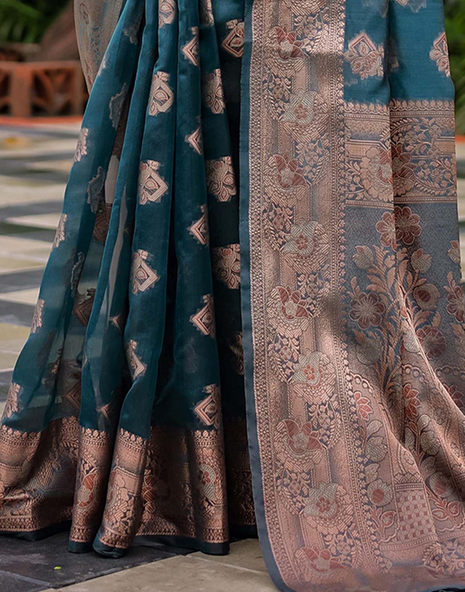 Rama Blue Chanderi Silk Woven Banarasi Saree