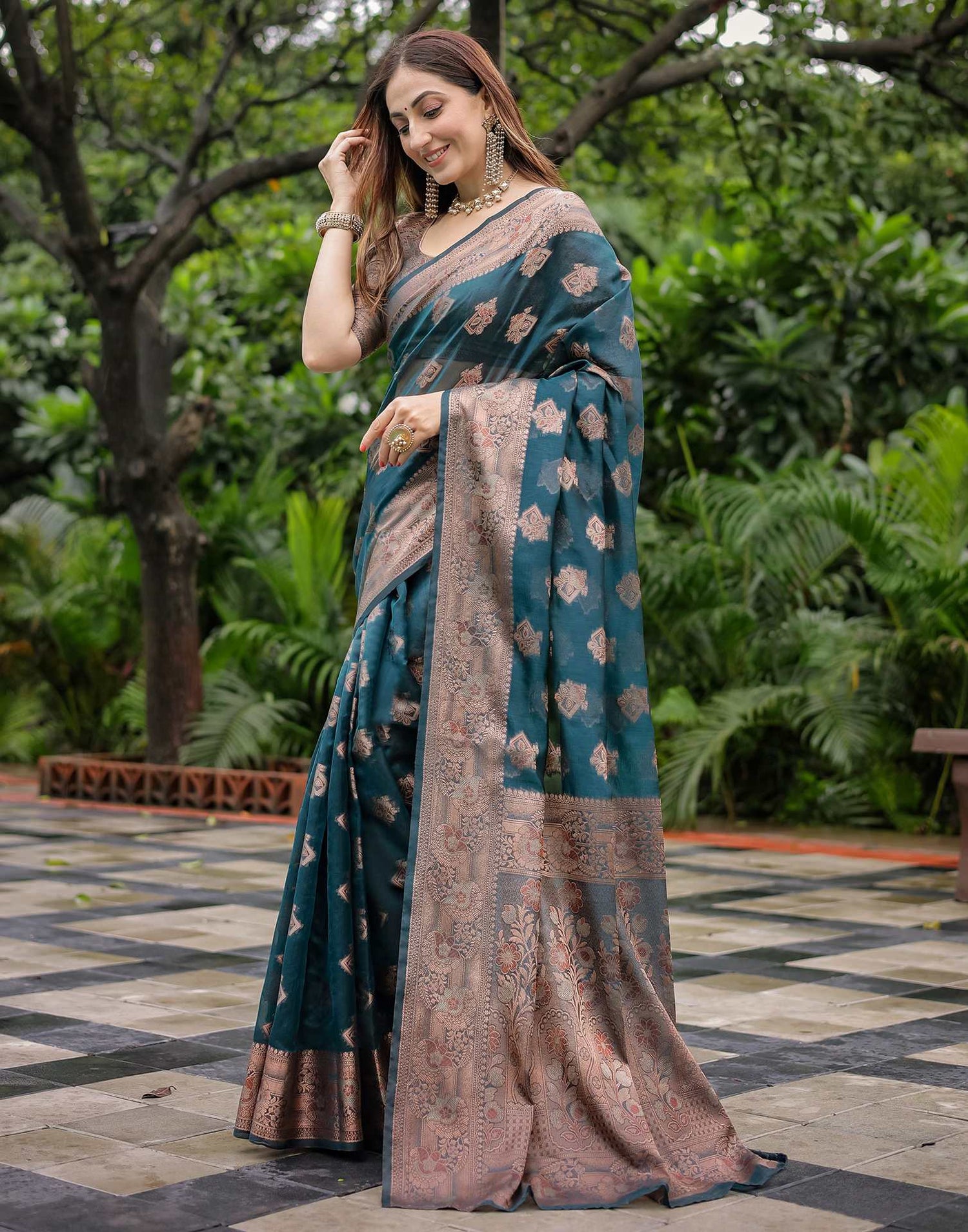 Rama Blue Chanderi Silk Woven Banarasi Saree