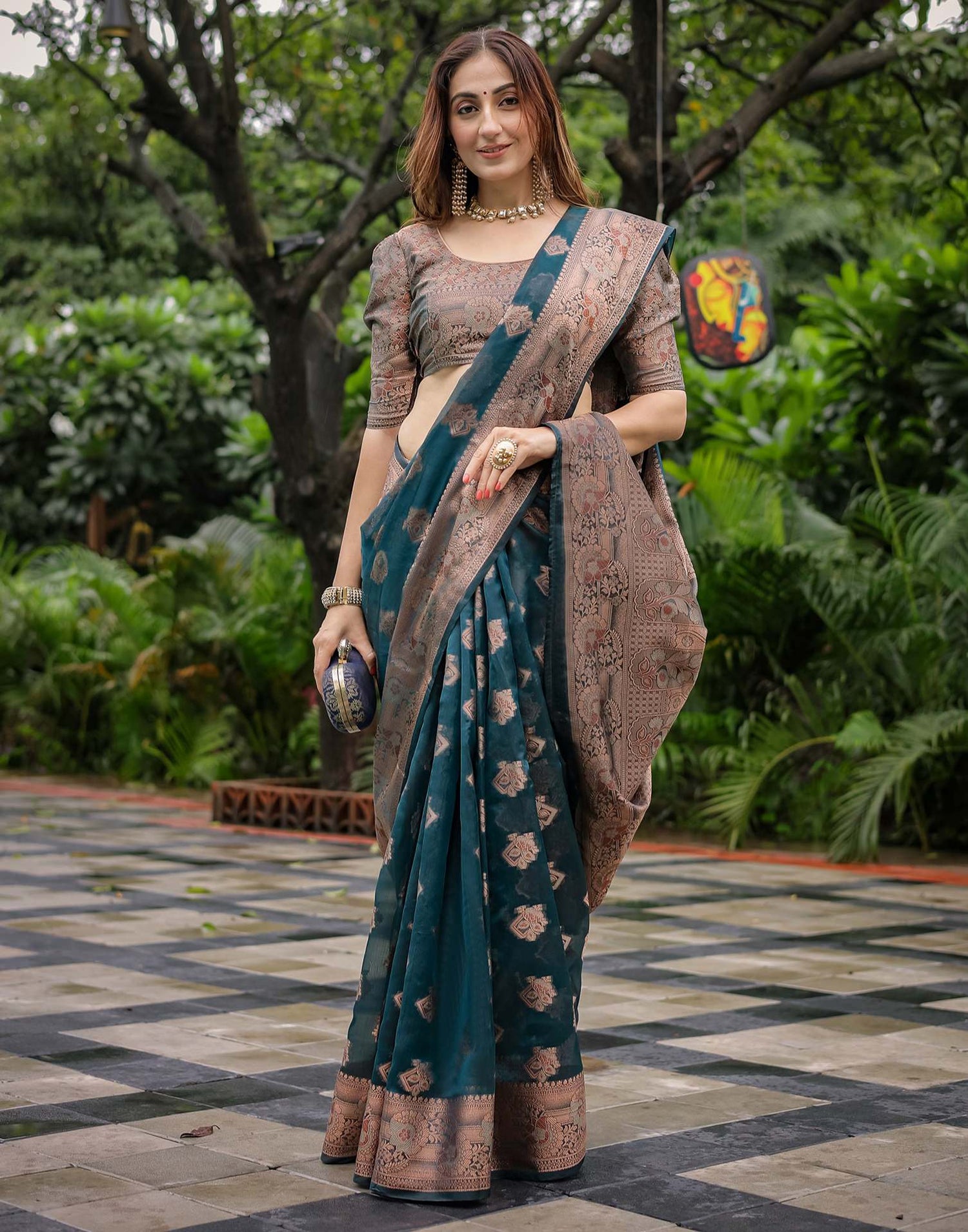 Rama Blue Chanderi Silk Woven Banarasi Saree