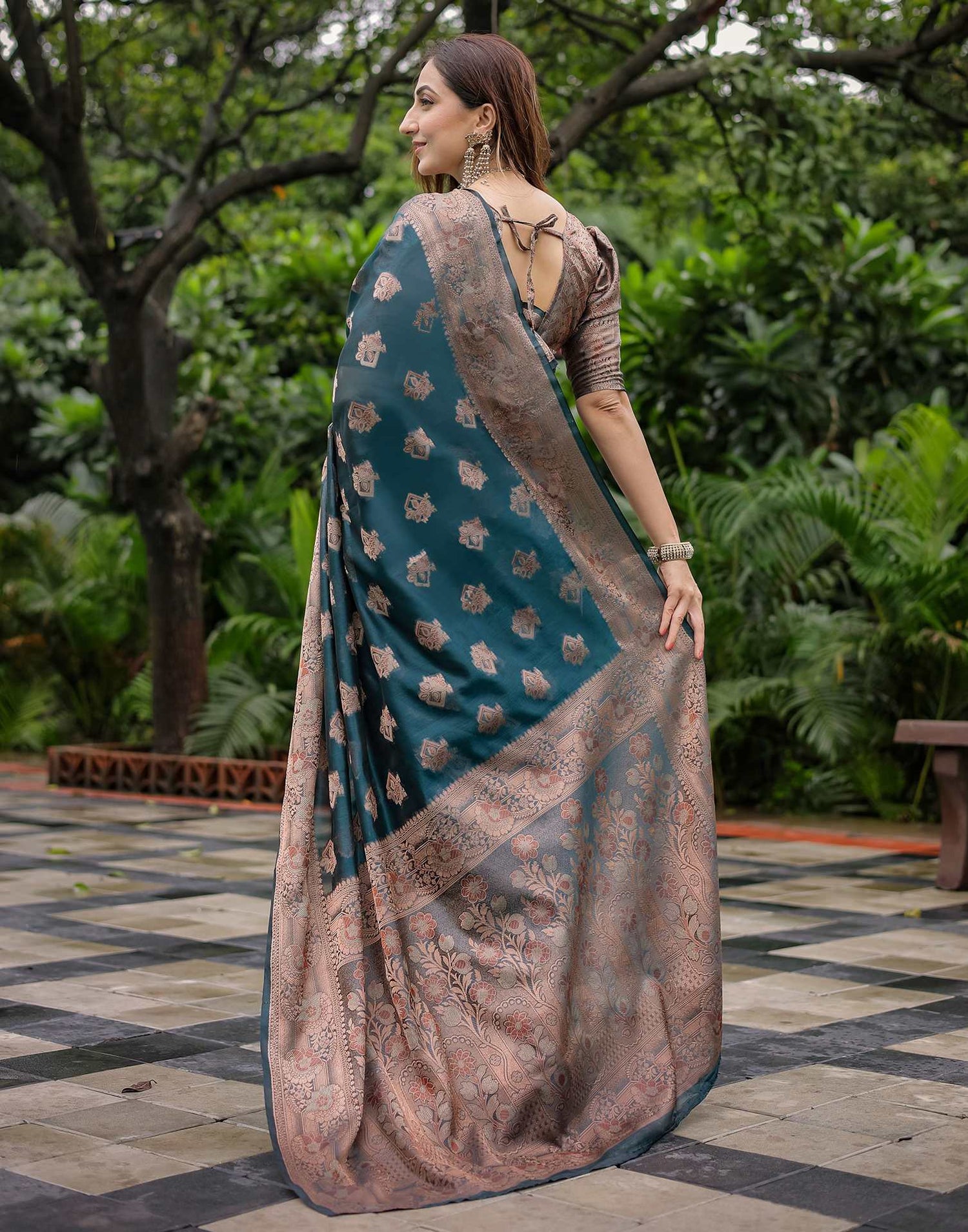 Rama Blue Chanderi Silk Woven Banarasi Saree