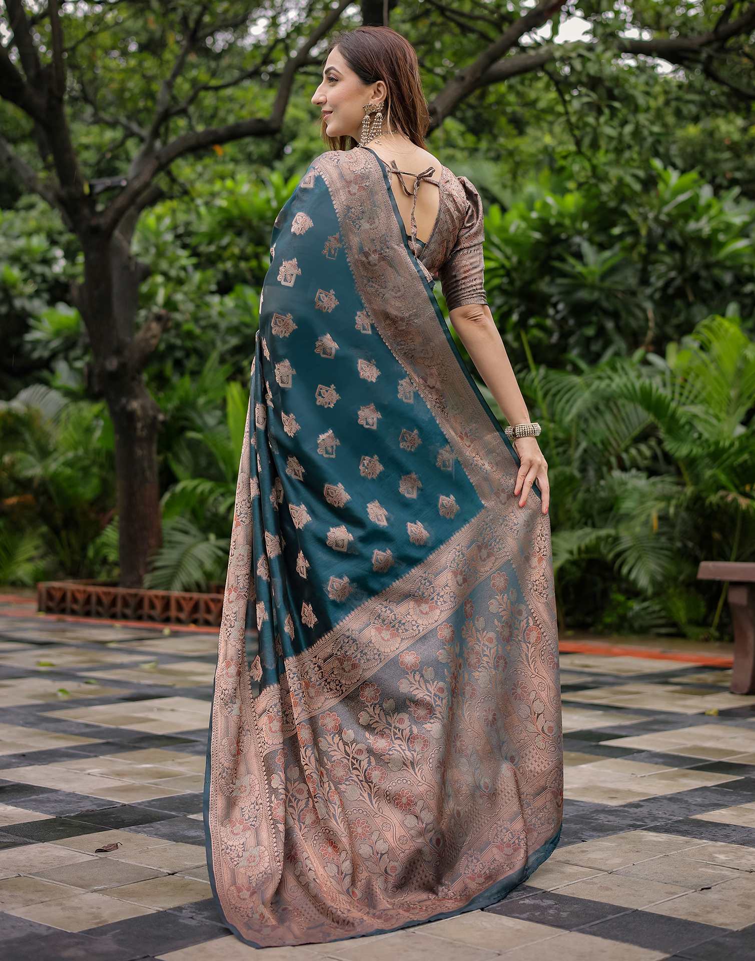 Rama Blue Chanderi Silk Woven Banarasi Saree