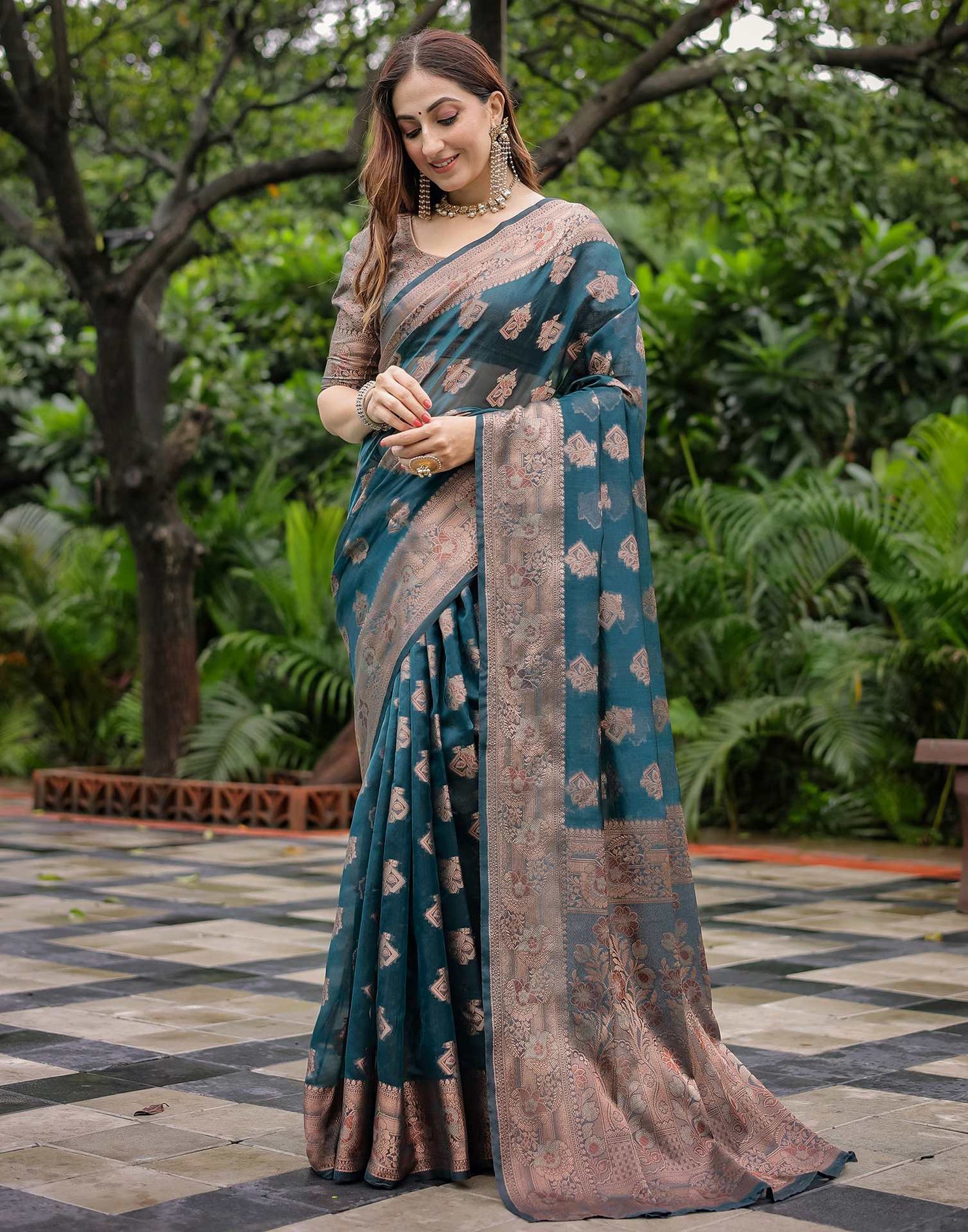 Rama Blue Chanderi Silk Woven Banarasi Saree