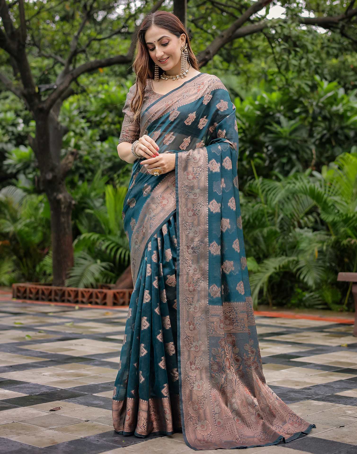 Rama Blue Chanderi Silk Woven Banarasi Saree
