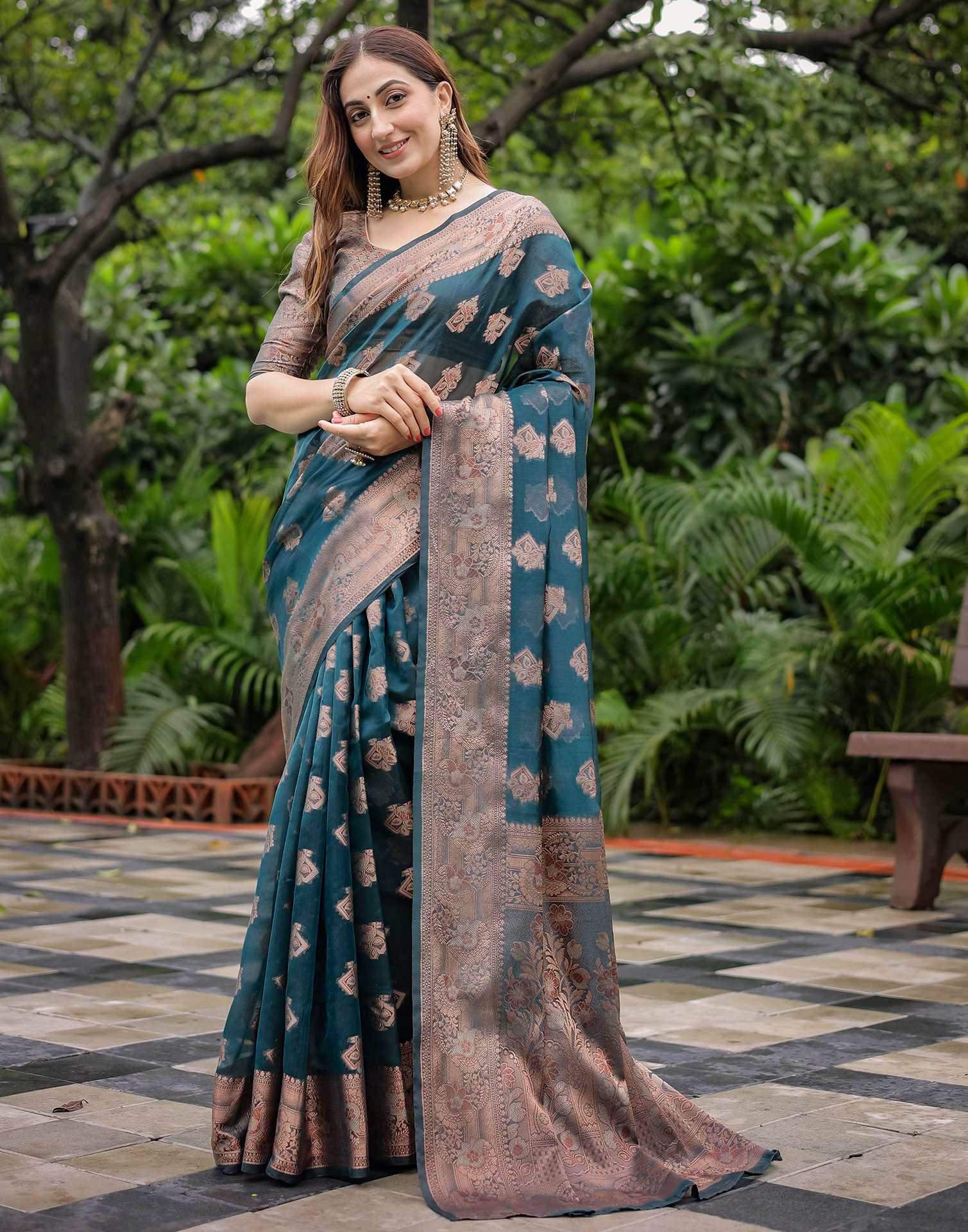Rama Blue Chanderi Silk Woven Banarasi Saree