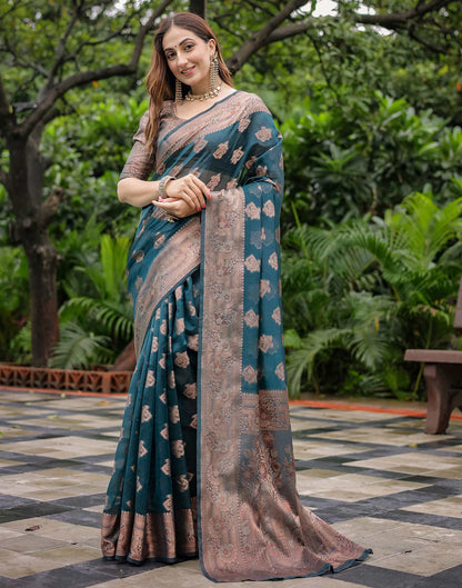 Rama Blue Chanderi Silk Woven Banarasi Saree