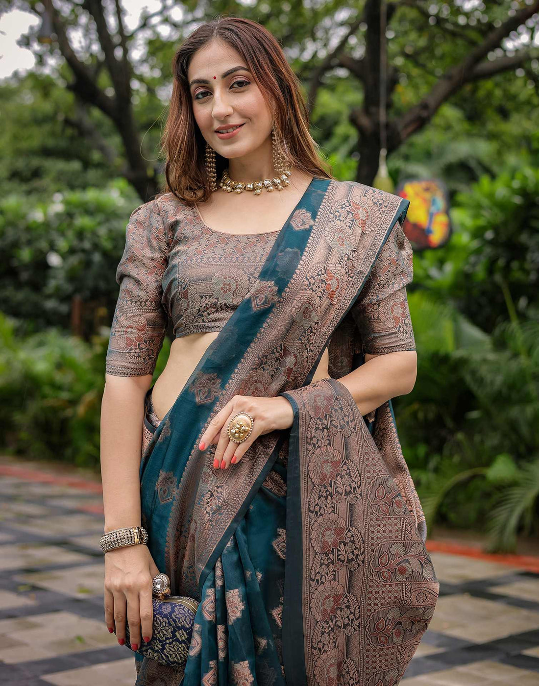 Rama Blue Chanderi Silk Woven Banarasi Saree