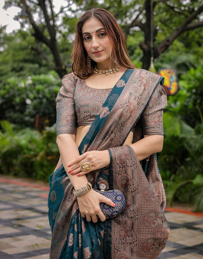 Rama Blue Chanderi Silk Woven Banarasi Saree