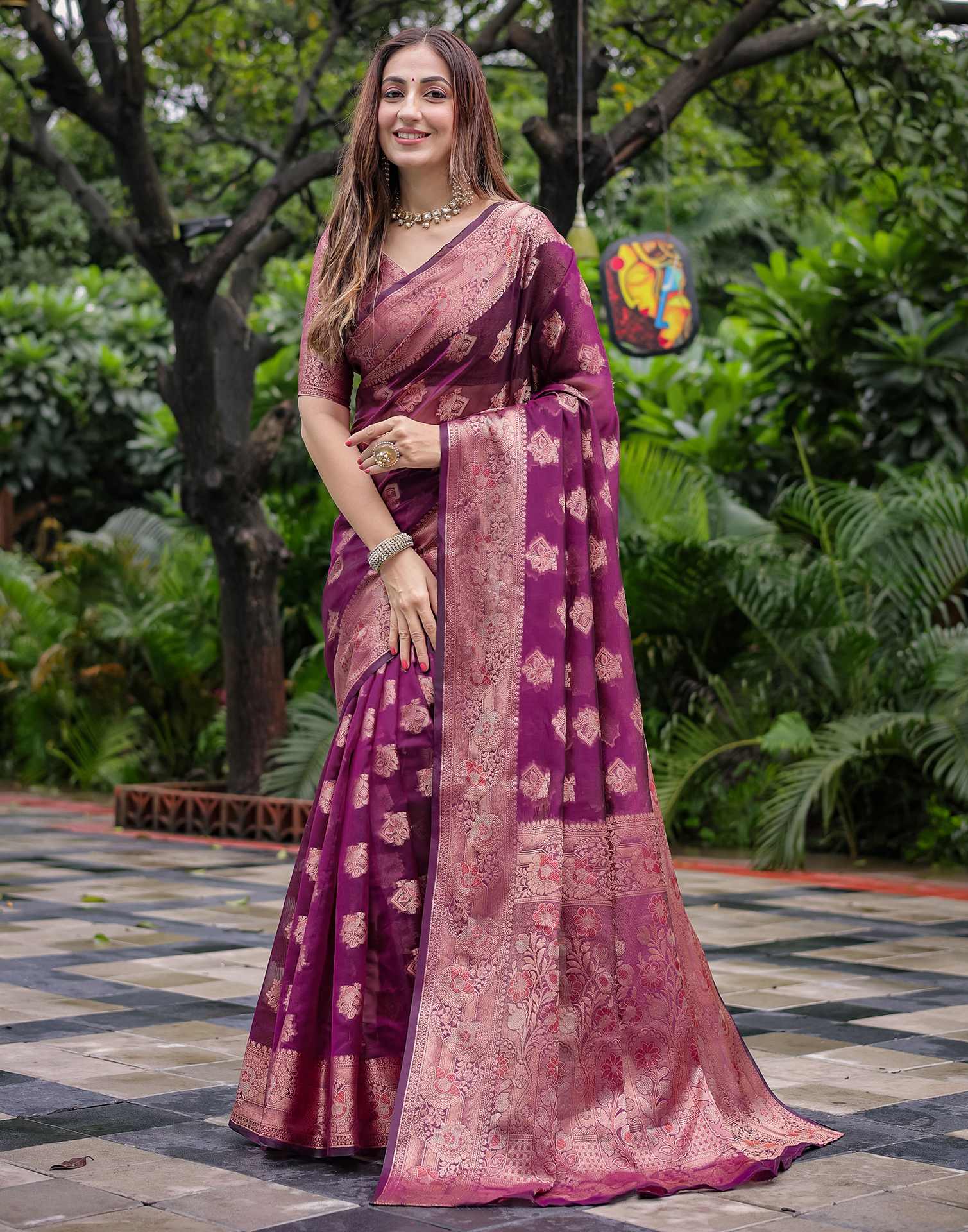 Dark Purple Chanderi Silk Woven Banarasi Saree