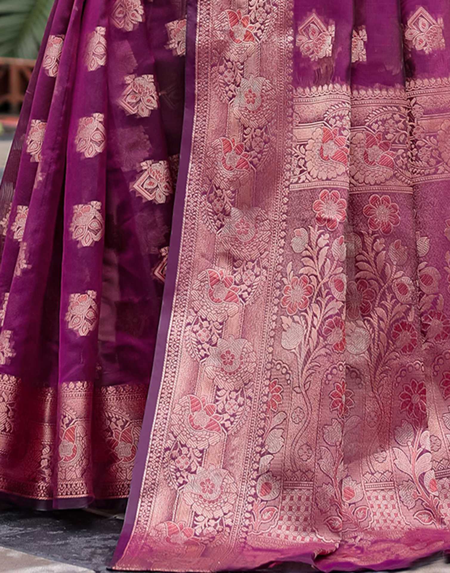 Dark Purple Chanderi Silk Woven Banarasi Saree