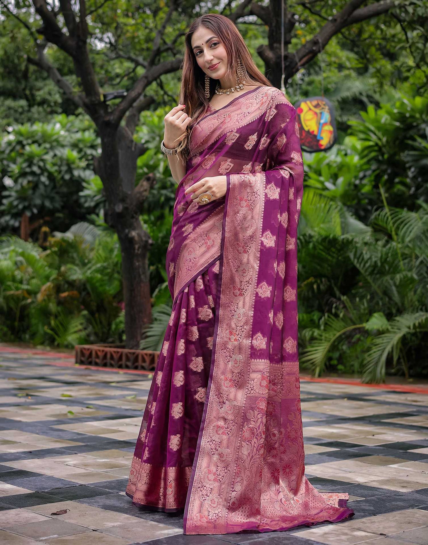 Dark Purple Chanderi Silk Woven Banarasi Saree