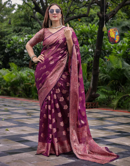 Dark Purple Chanderi Silk Woven Banarasi Saree