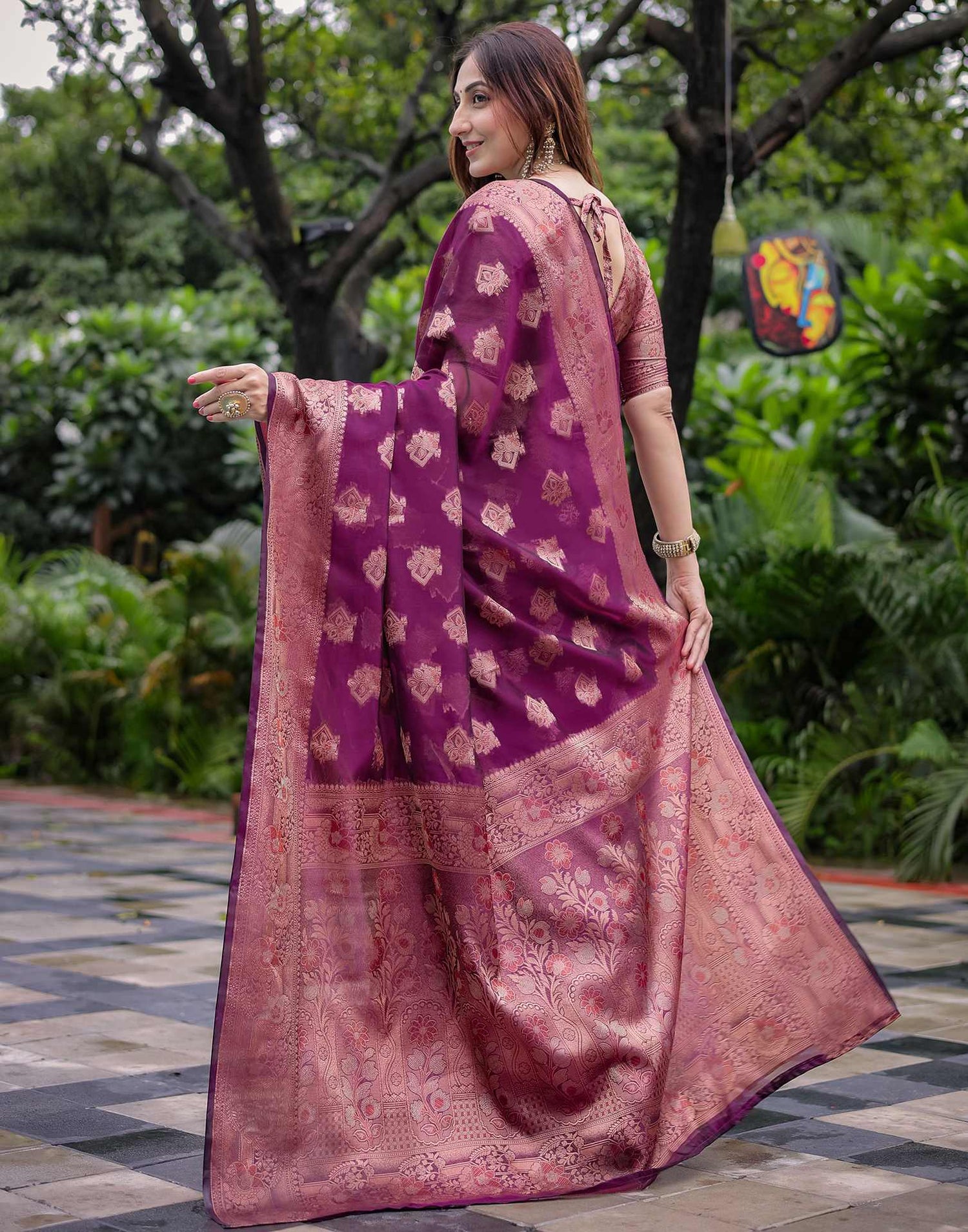 Dark Purple Chanderi Silk Woven Banarasi Saree