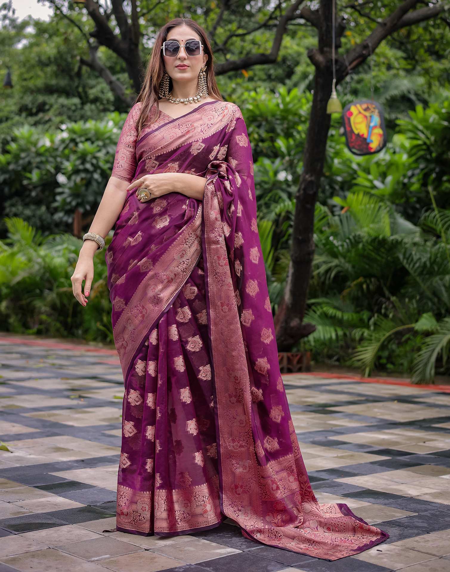 Dark Purple Chanderi Silk Woven Banarasi Saree