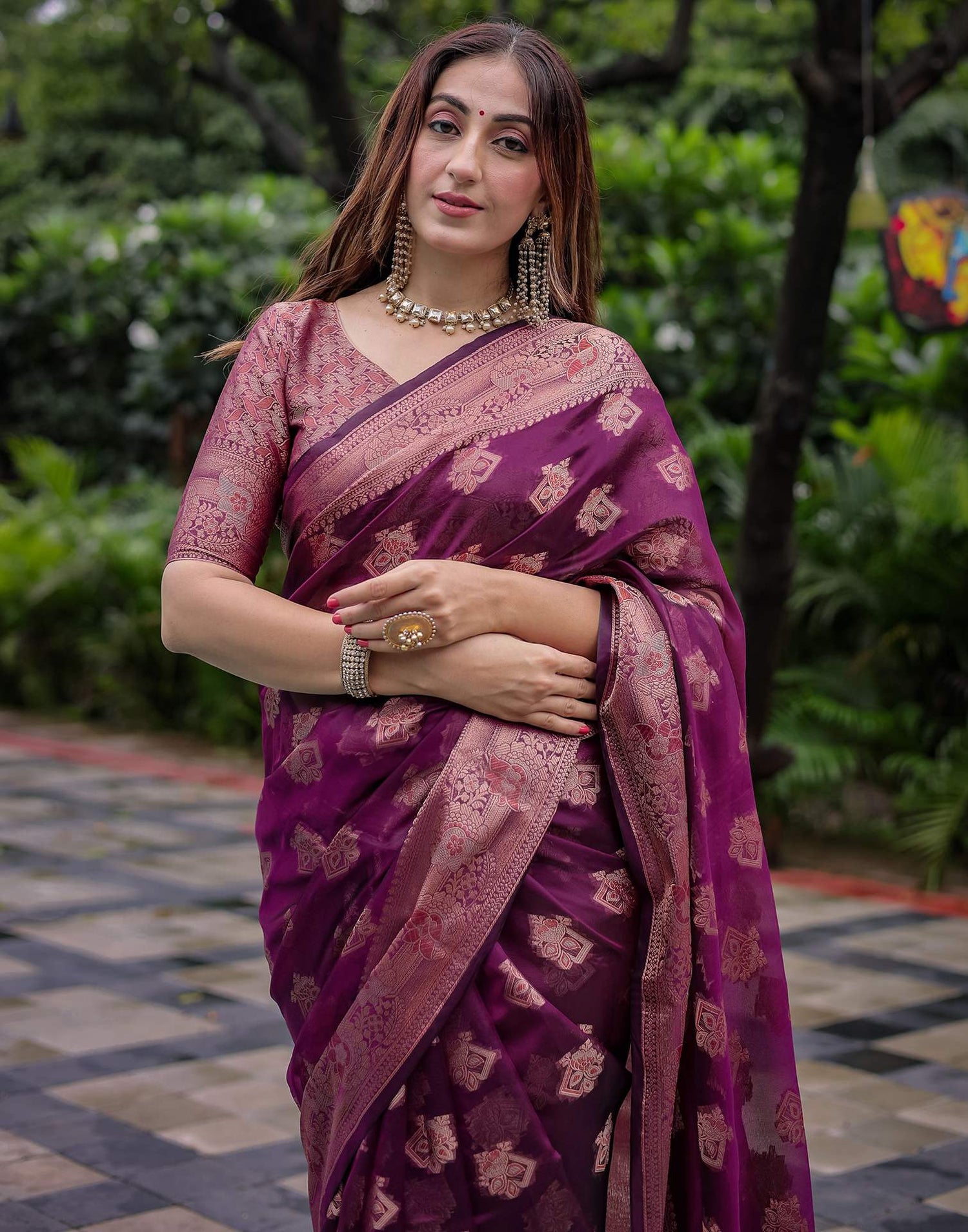 Dark Purple Chanderi Silk Woven Banarasi Saree