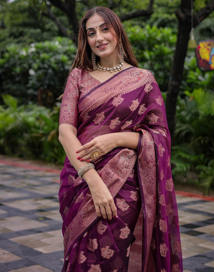 Dark Purple Chanderi Silk Woven Banarasi Saree