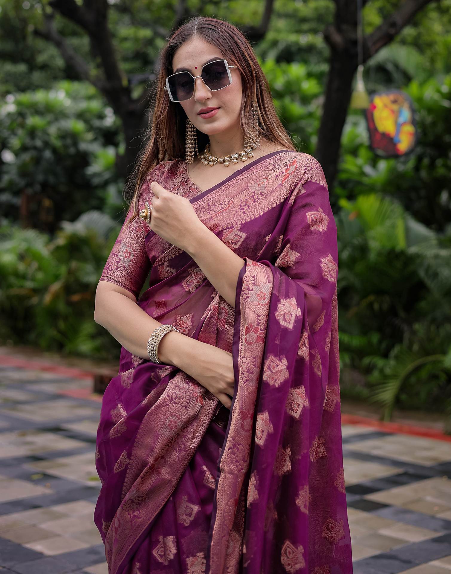 Dark Purple Chanderi Silk Woven Banarasi Saree