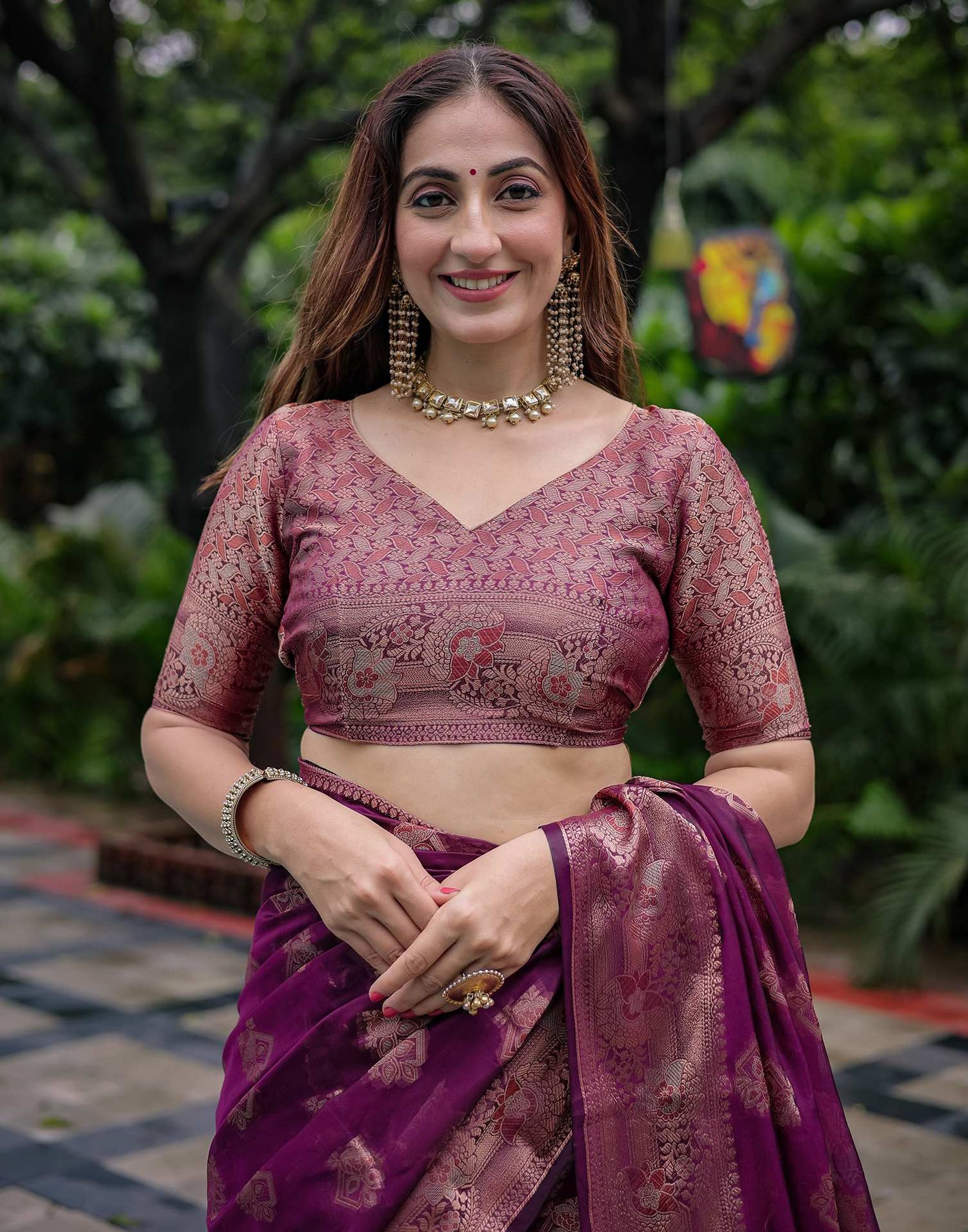 Dark Purple Chanderi Silk Woven Banarasi Saree