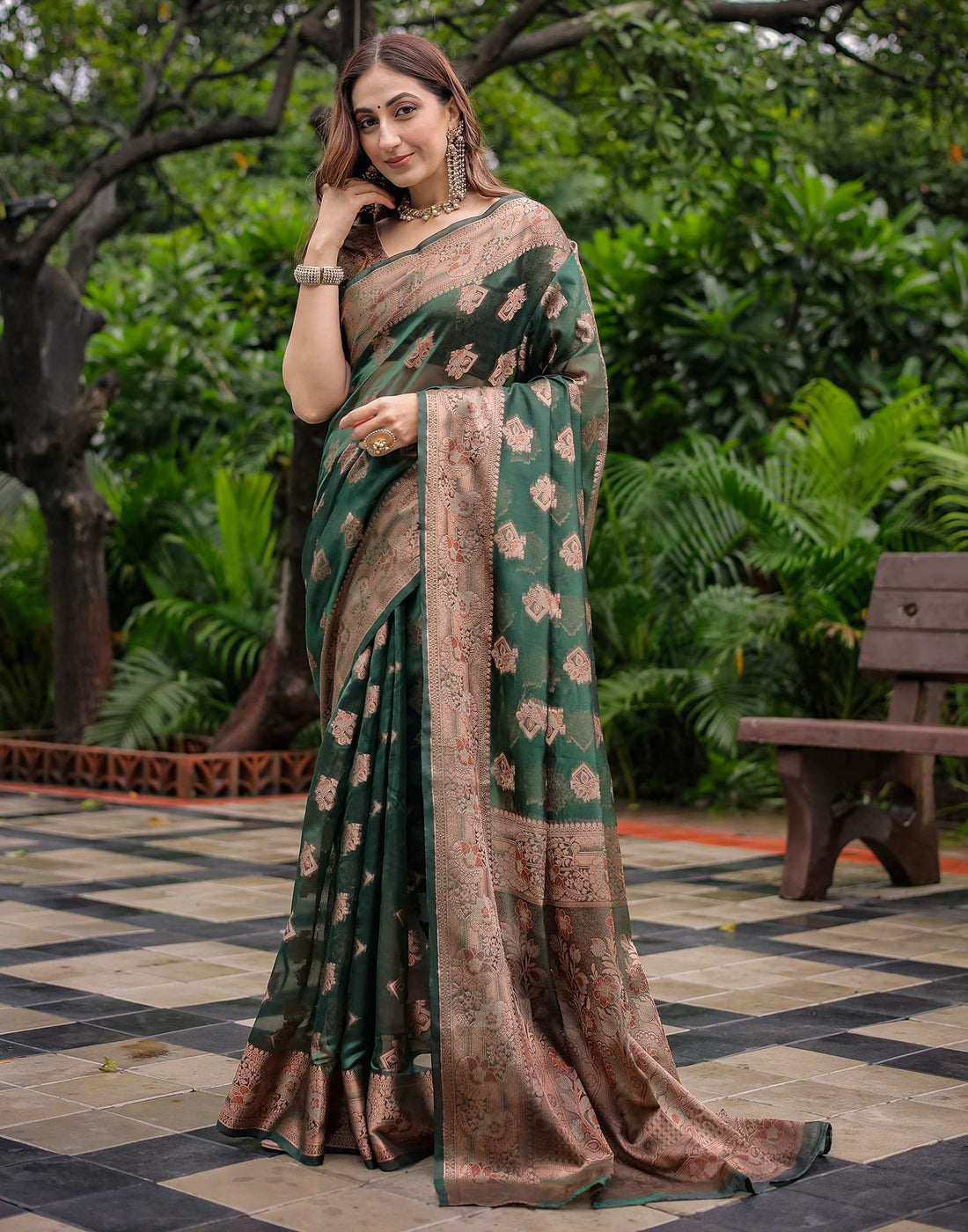 Green Chanderi Silk Woven Banarasi Saree