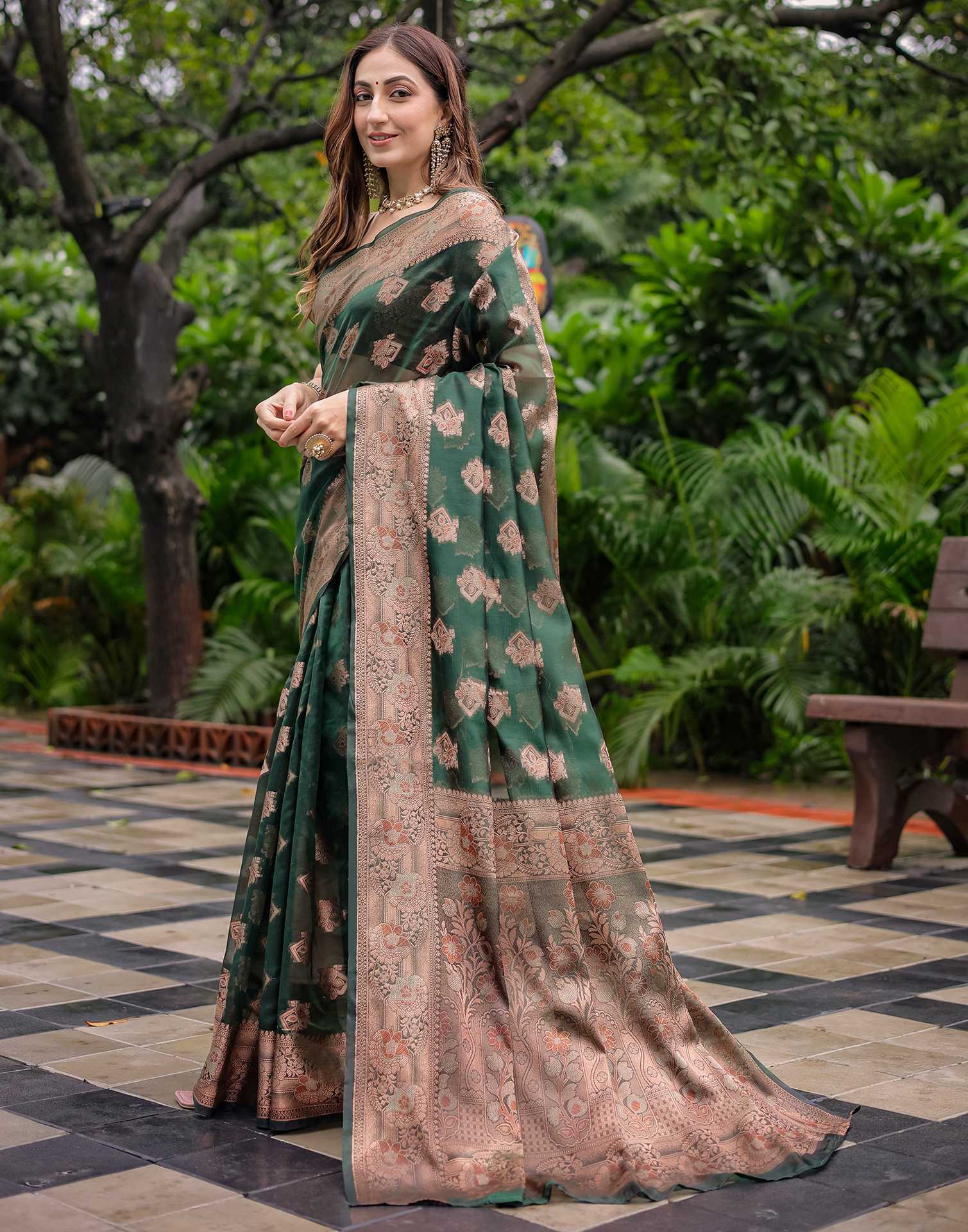 Green Chanderi Silk Woven Banarasi Saree