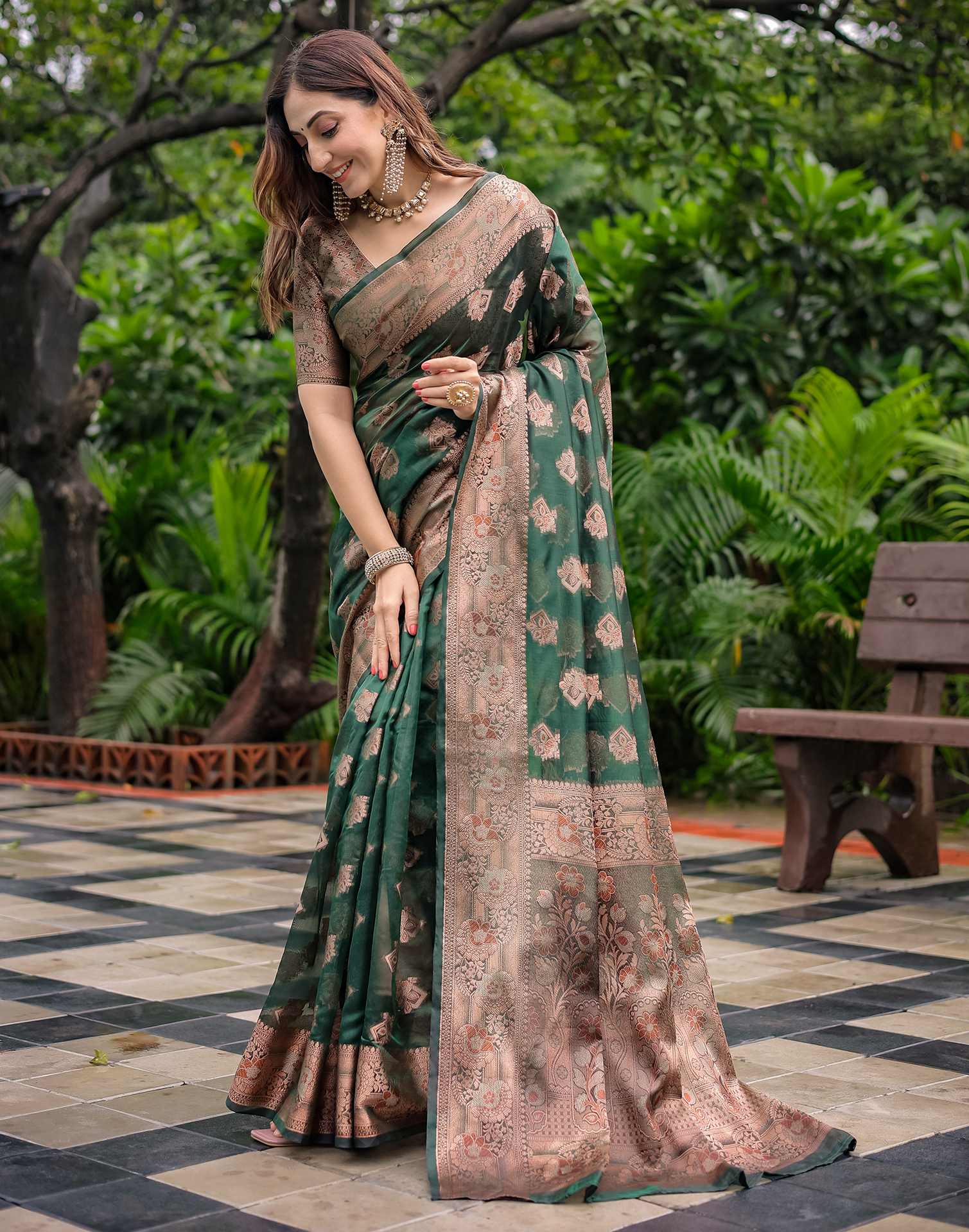 Green Chanderi Silk Woven Banarasi Saree