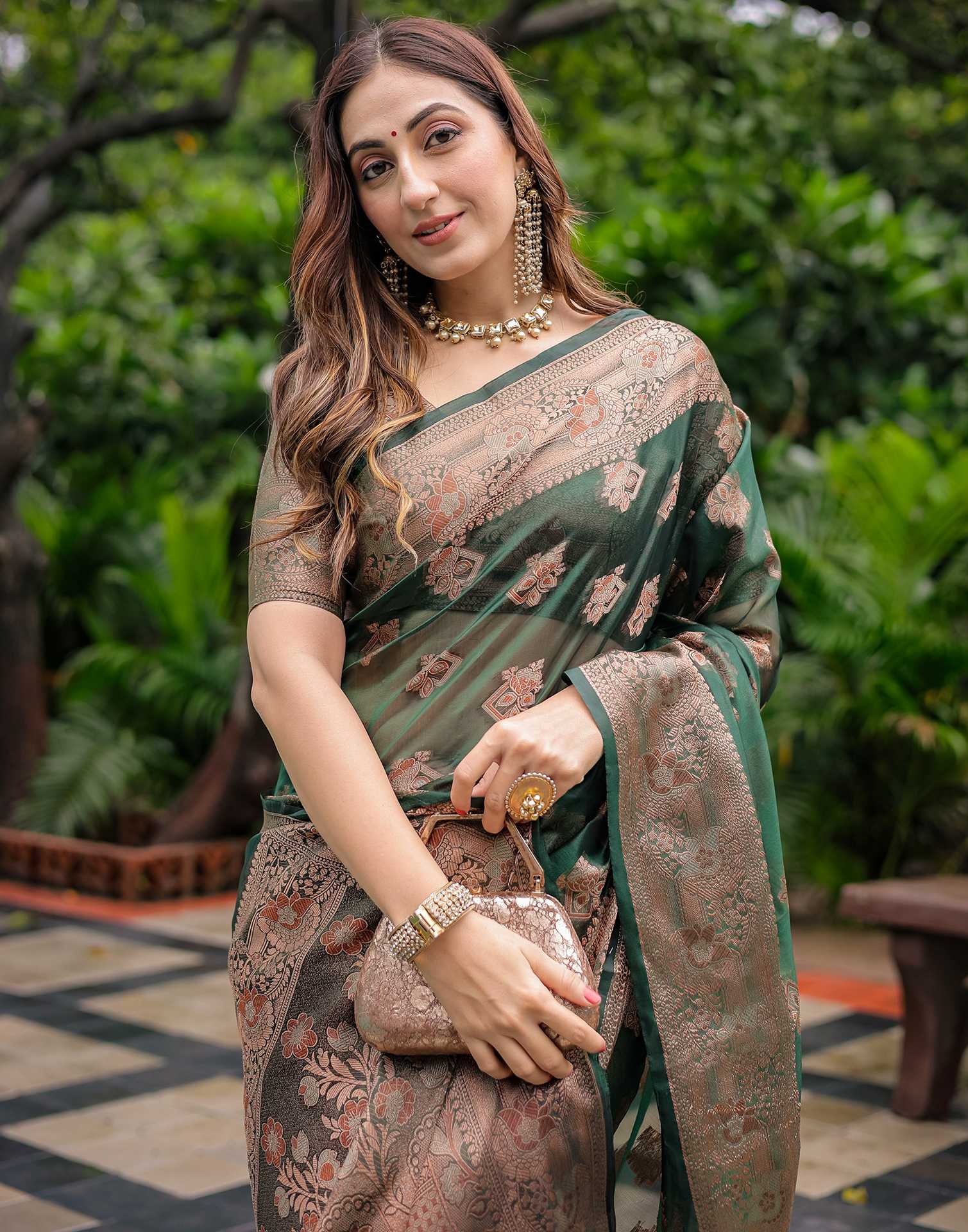 Green Chanderi Silk Woven Banarasi Saree