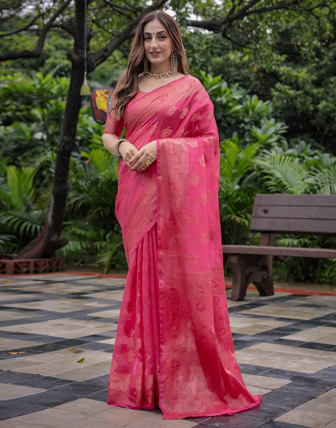 Pink Chanderi Silk Woven Banarasi Saree