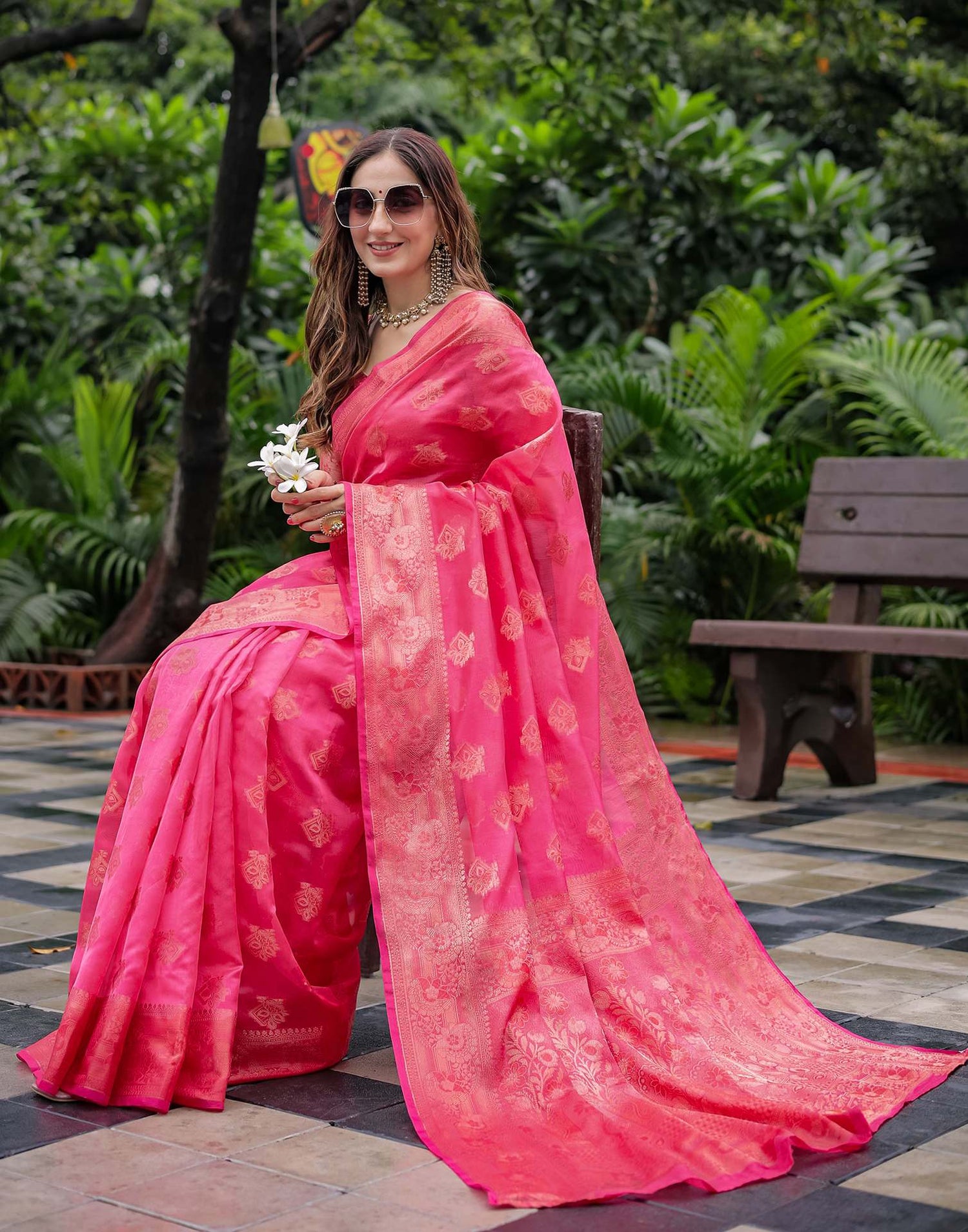 Pink Chanderi Silk Woven Banarasi Saree