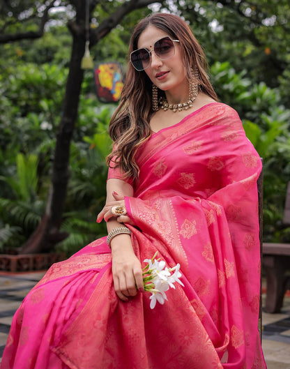 Pink Chanderi Silk Woven Banarasi Saree