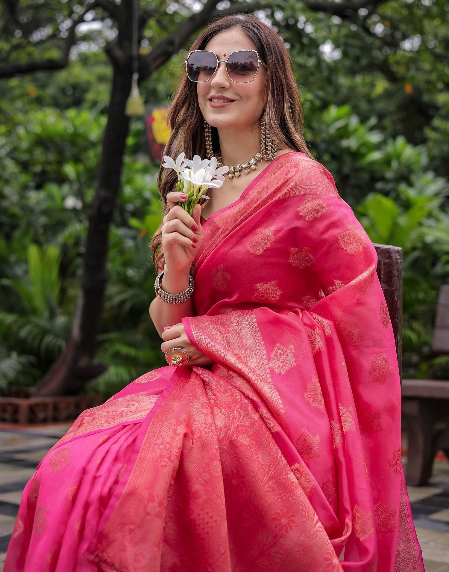 Pink Chanderi Silk Woven Banarasi Saree