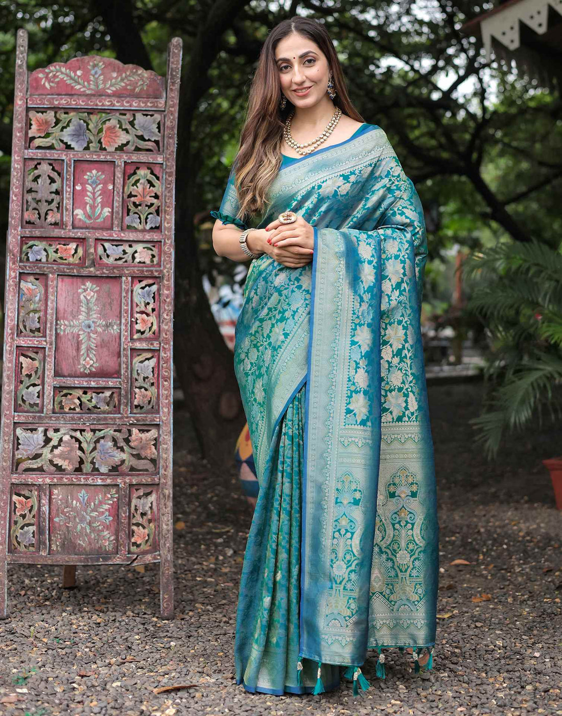 Teal Green Silk Woven Banarasi Saree