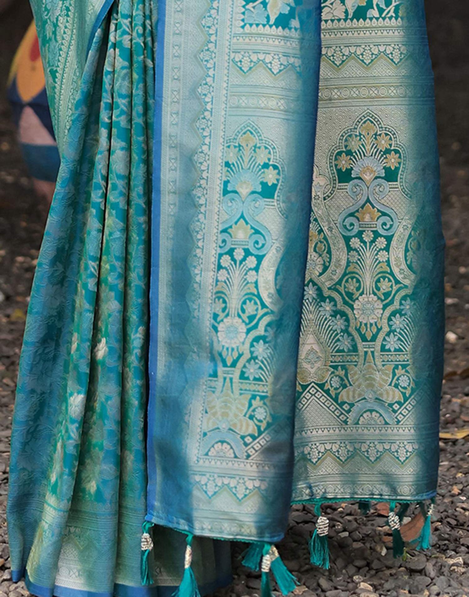 Teal Green Silk Woven Banarasi Saree