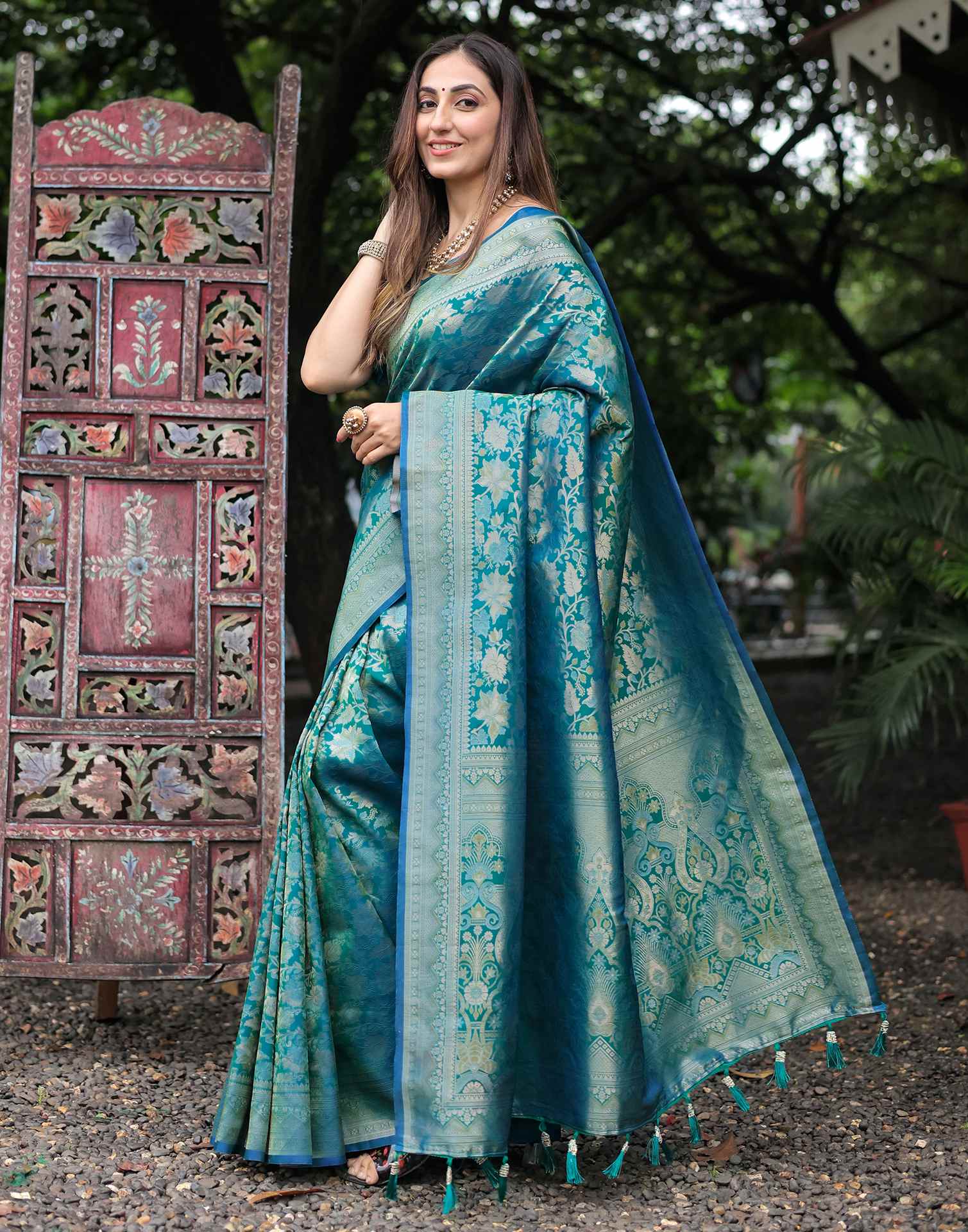 Teal Green Silk Woven Banarasi Saree