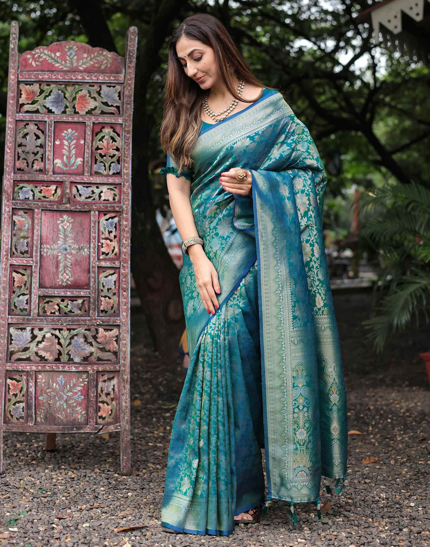 Teal Green Silk Woven Banarasi Saree