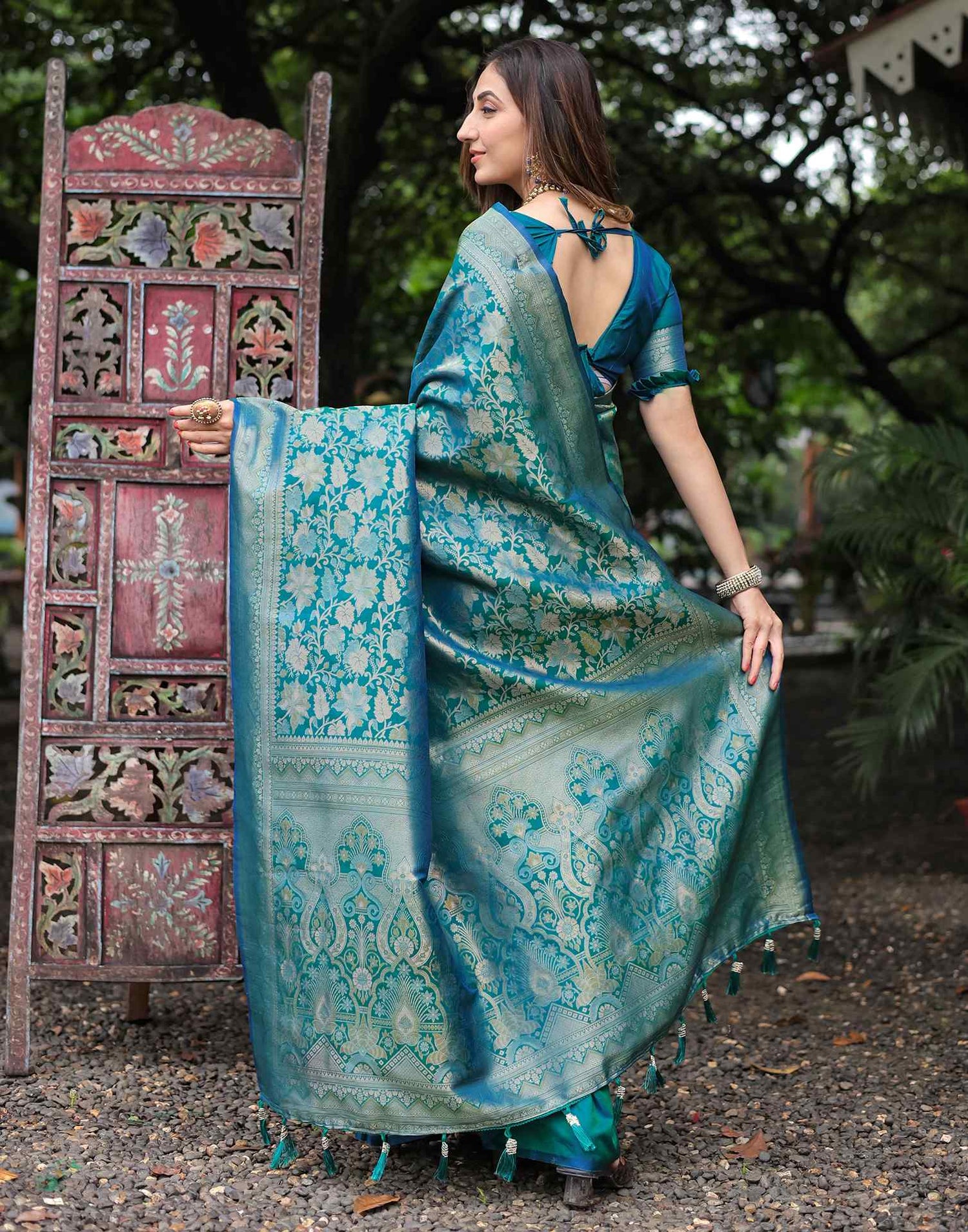 Teal Green Silk Woven Banarasi Saree