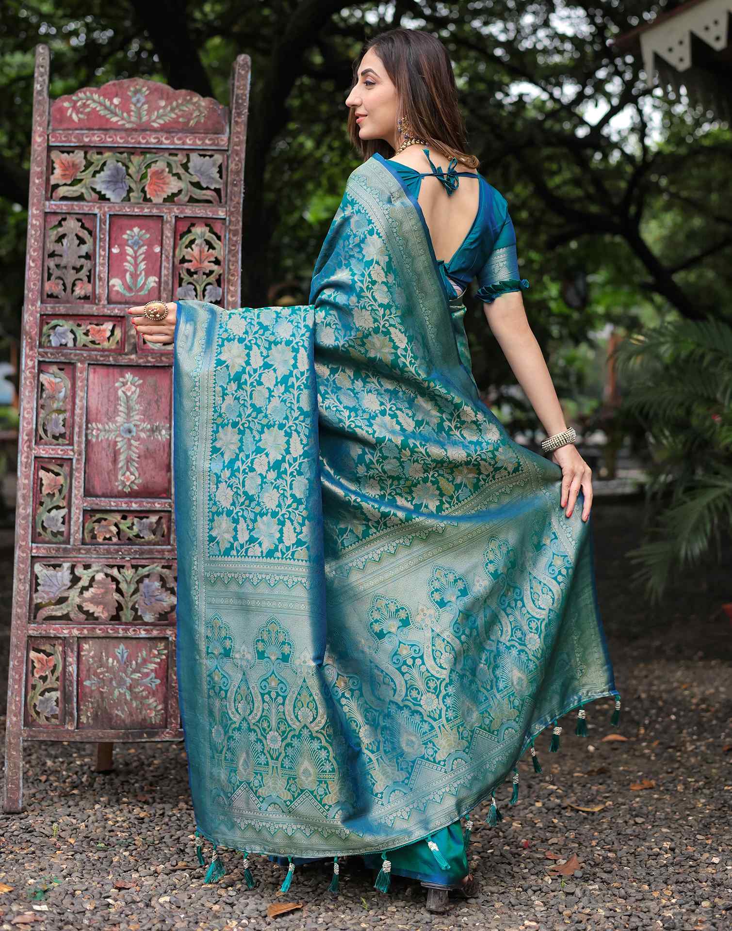 Teal Green Silk Woven Banarasi Saree
