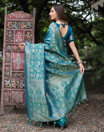 Teal Green Silk Woven Banarasi Saree