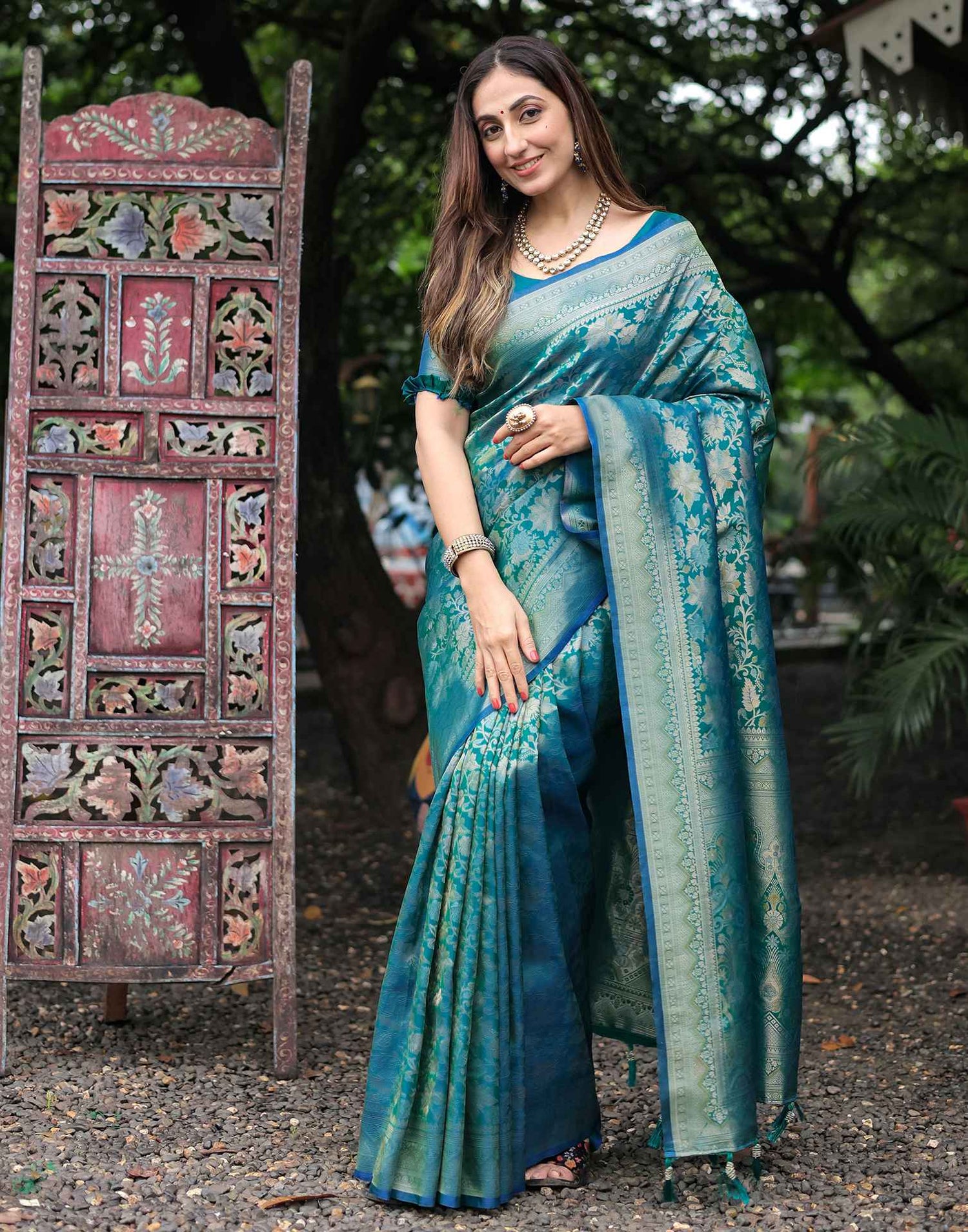 Teal Green Silk Woven Banarasi Saree