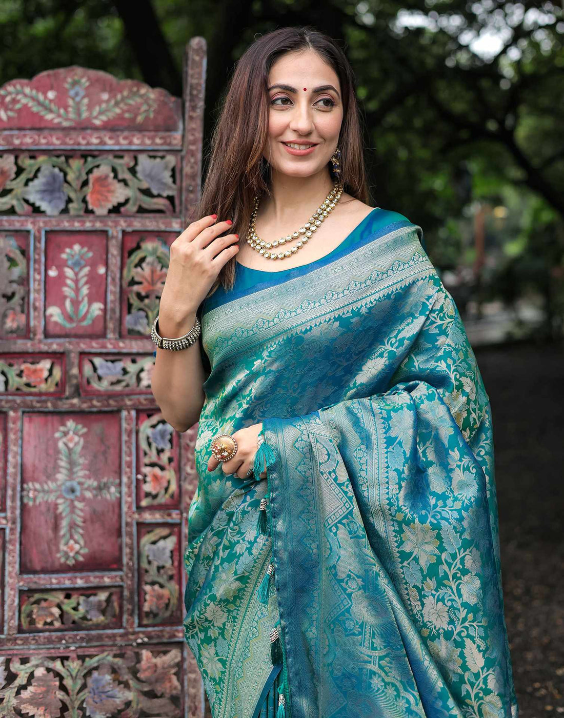 Teal Green Silk Woven Banarasi Saree