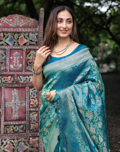 Teal Green Silk Woven Banarasi Saree