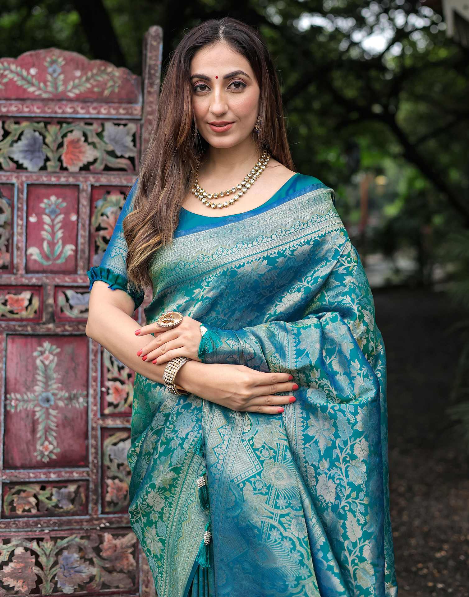 Teal Green Silk Woven Banarasi Saree