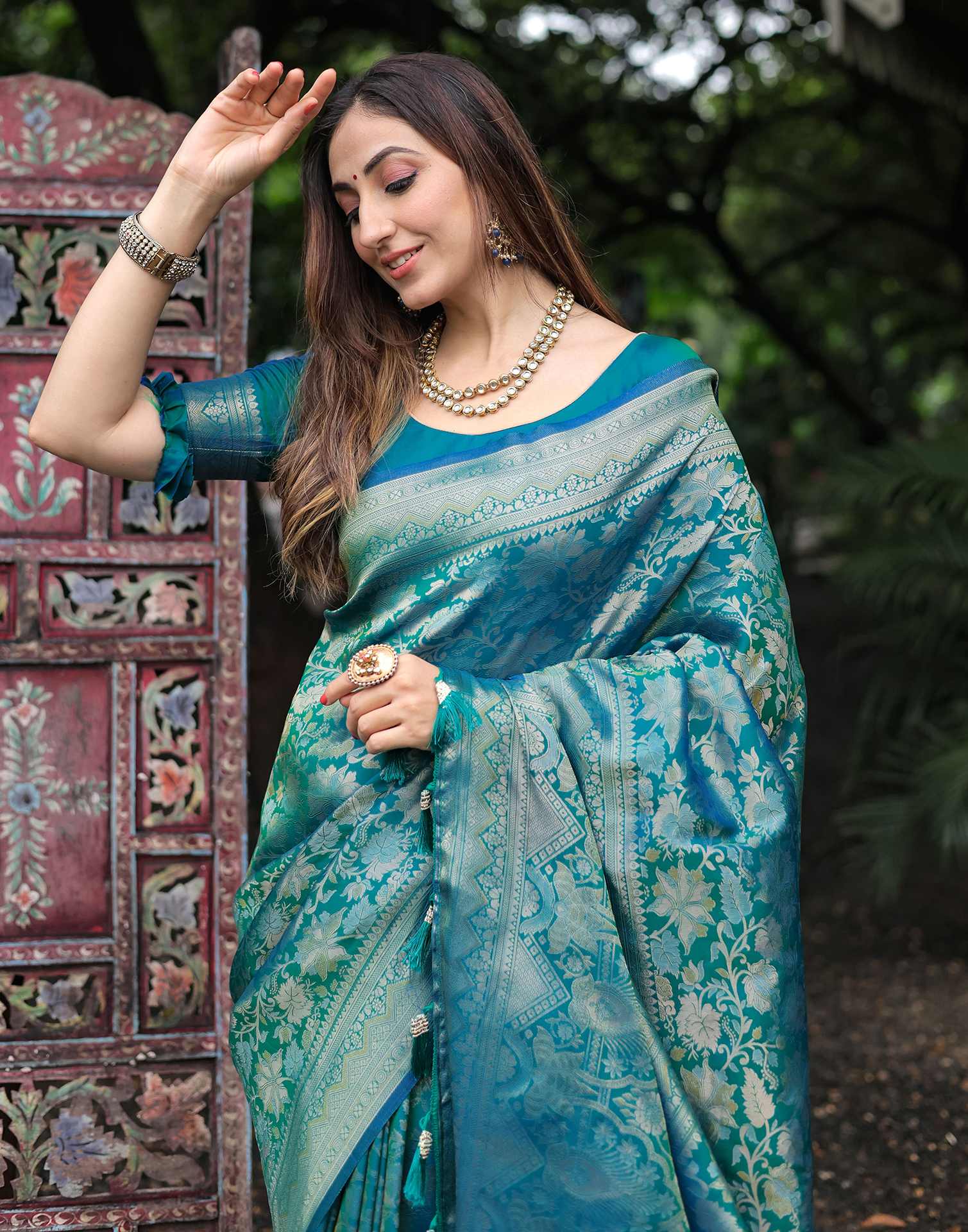 Teal Green Silk Woven Banarasi Saree