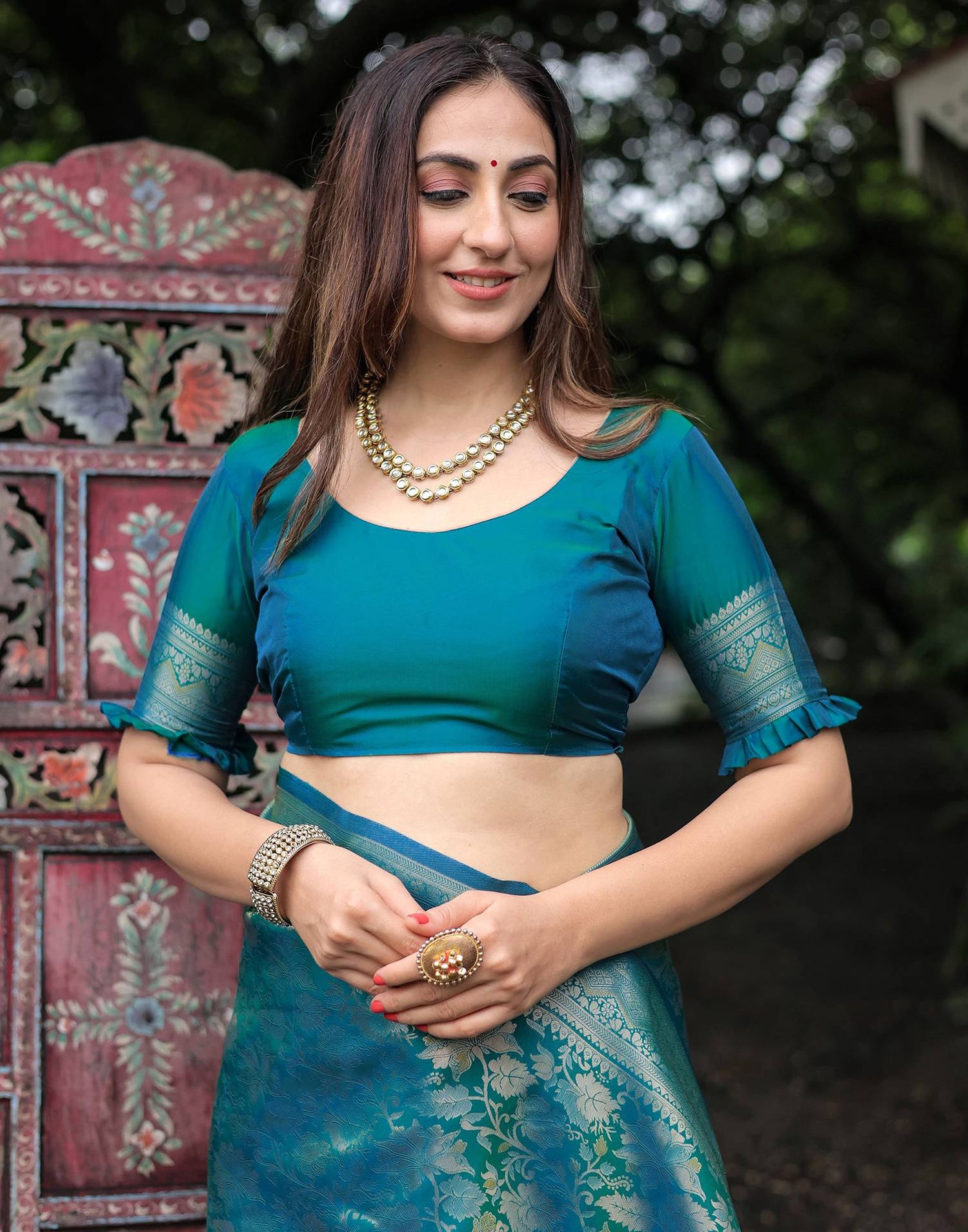Teal Green Silk Woven Banarasi Saree