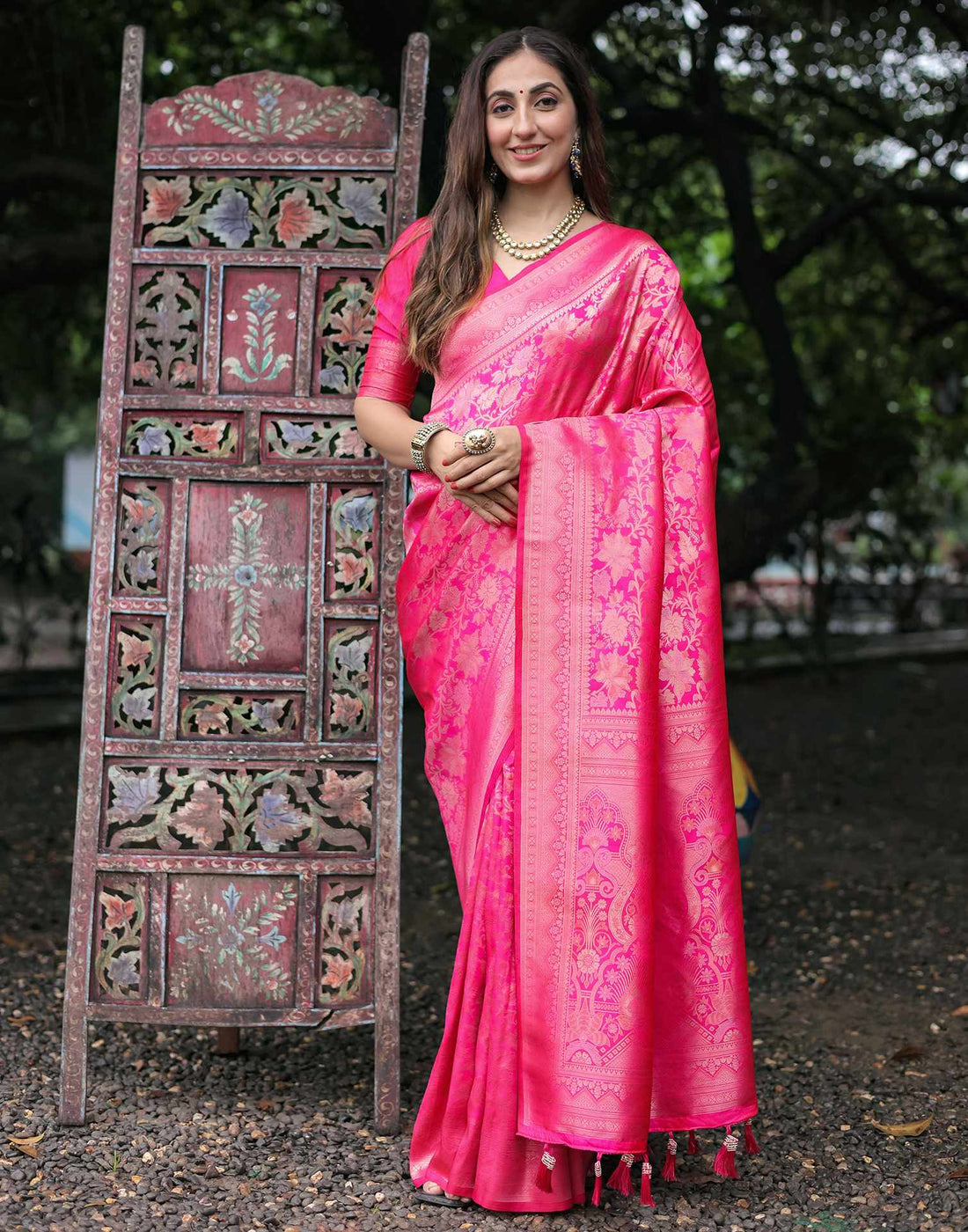 Pink Silk Woven Banarasi Saree